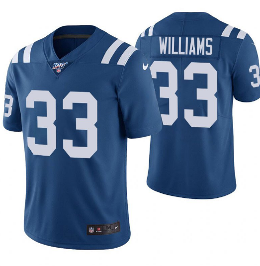 Men's Indianapolis Colts #33 Jonathan Williams Blue 2019 100th Season Vapor Untouchable Limited Stitched NFL Jersey